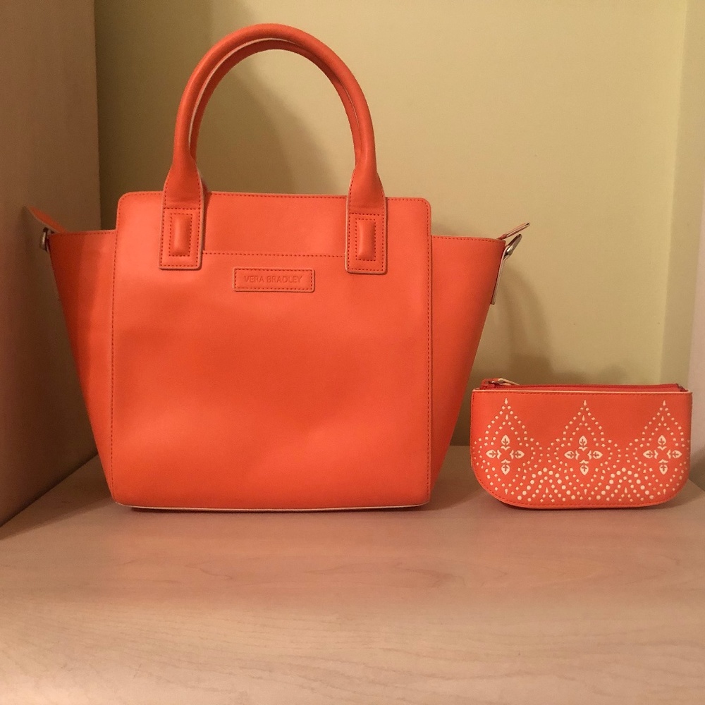 Sale! New Vera Bradley Melon Tote Bag & Detachable Crossbody Strap & Pouch